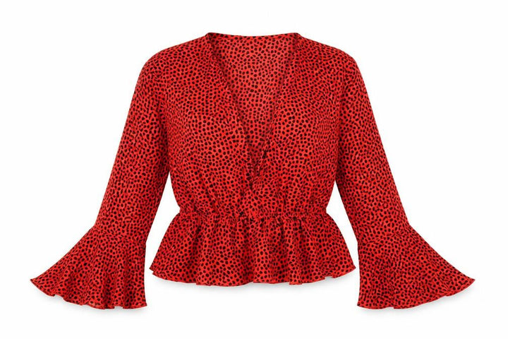 Nasty Gal Womens Red Polka Dot Polyester Basic Blouse Size 10 V-Neck