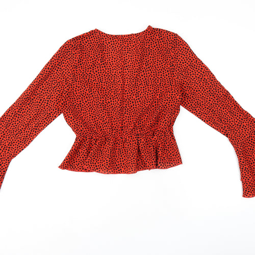 Nasty Gal Womens Red Polka Dot Polyester Basic Blouse Size 10 V-Neck