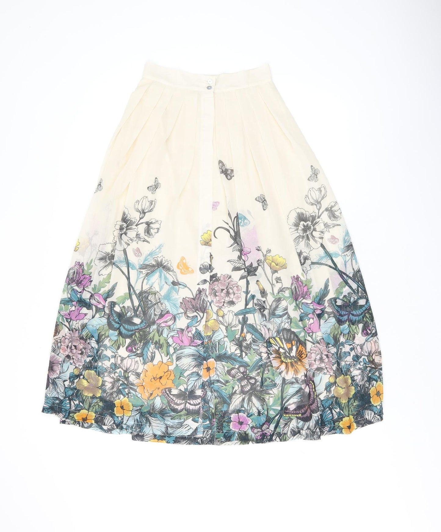 H&M Womens Beige Floral Polyester Swing Skirt Size 4 Button