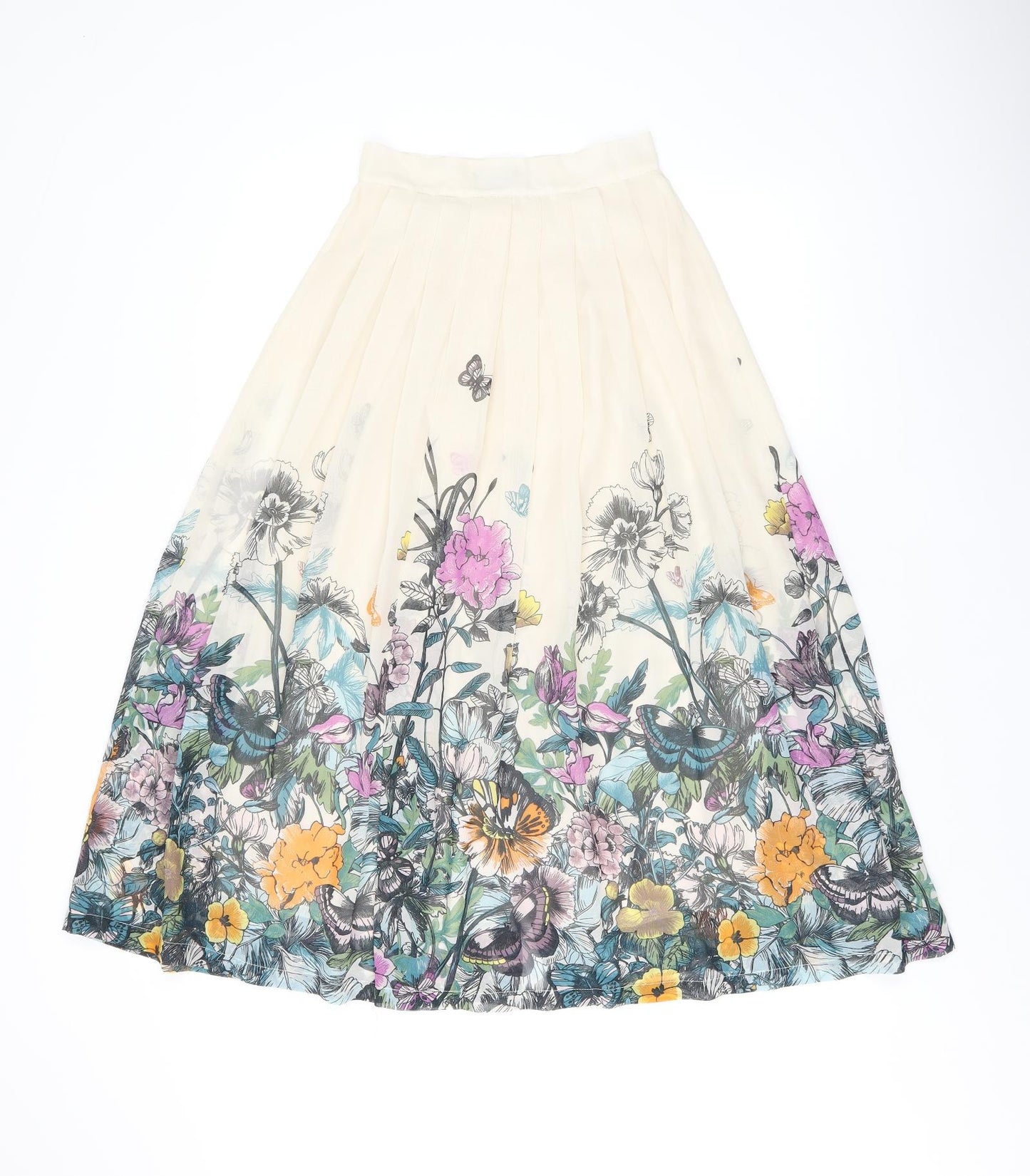 H&M Womens Beige Floral Polyester Swing Skirt Size 4 Button