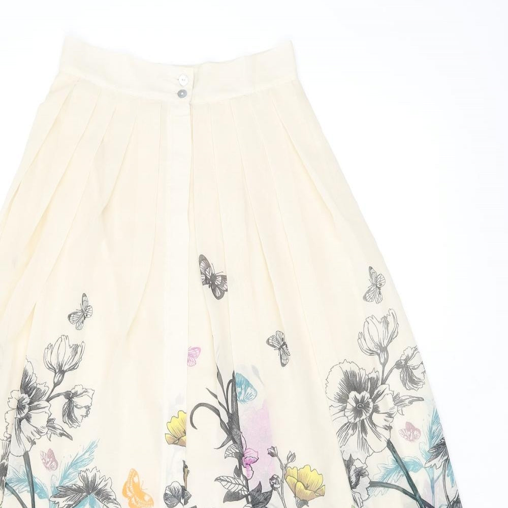 H&M Womens Beige Floral Polyester Swing Skirt Size 4 Button