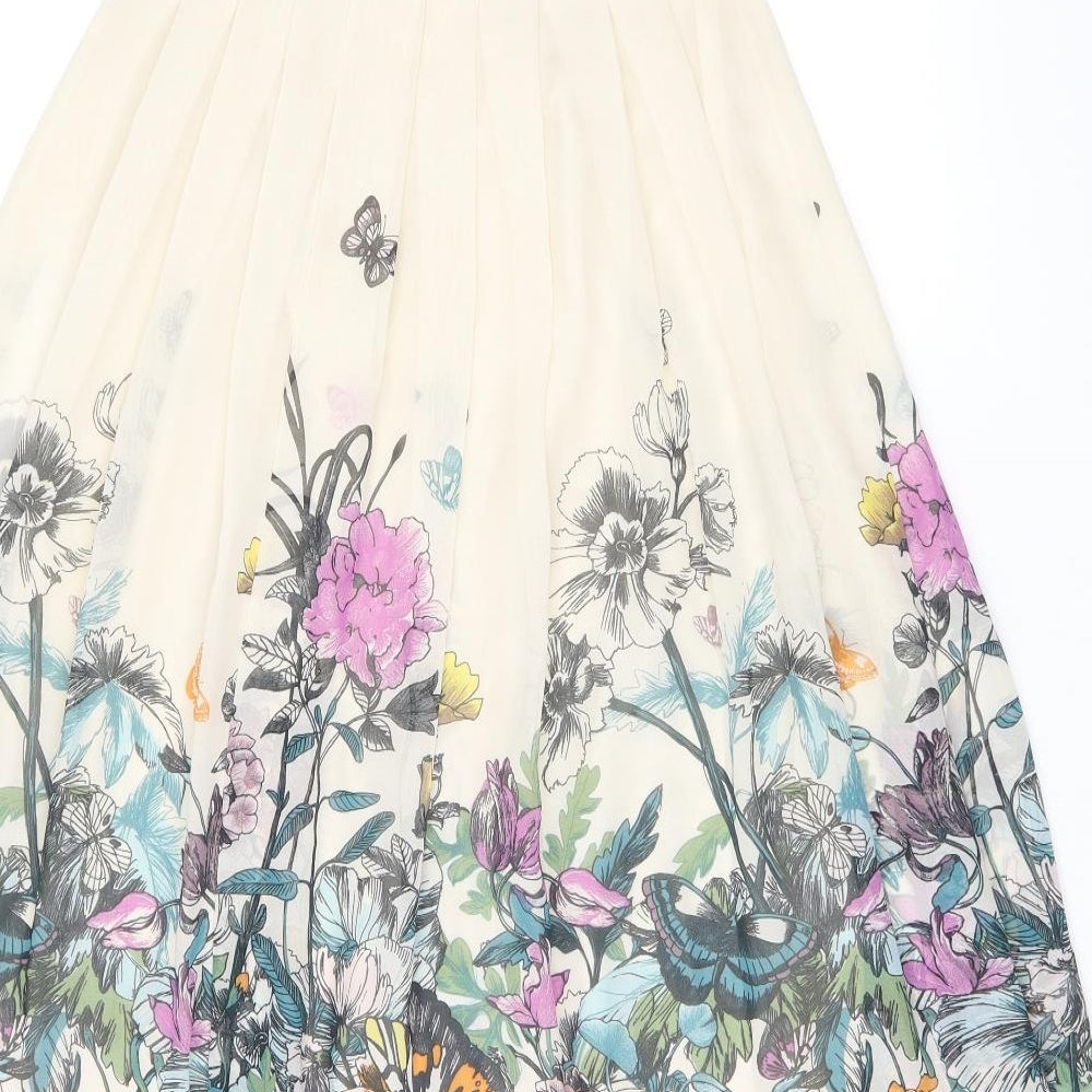 H&M Womens Beige Floral Polyester Swing Skirt Size 4 Button