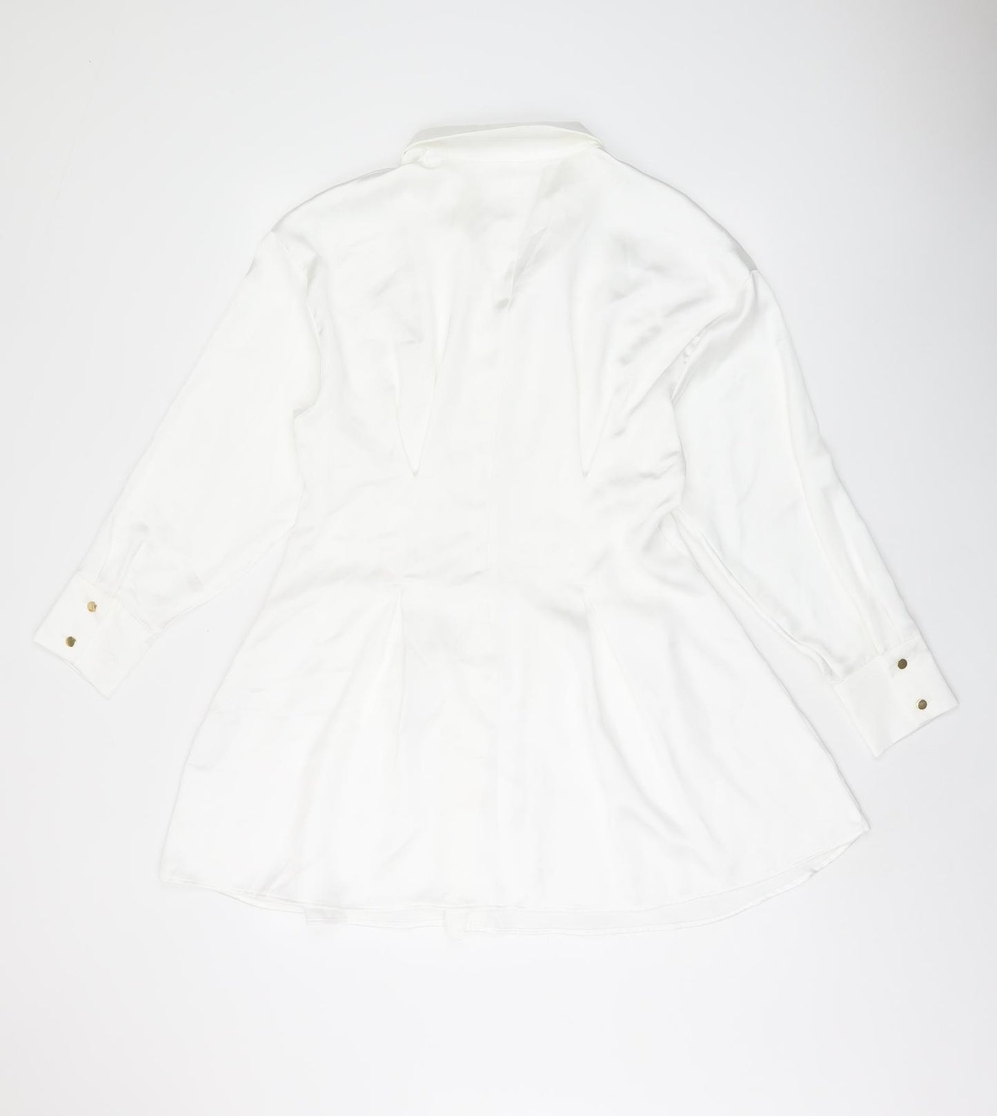 Zara Womens White Polyester Shirt Dress Size L Collared Button
