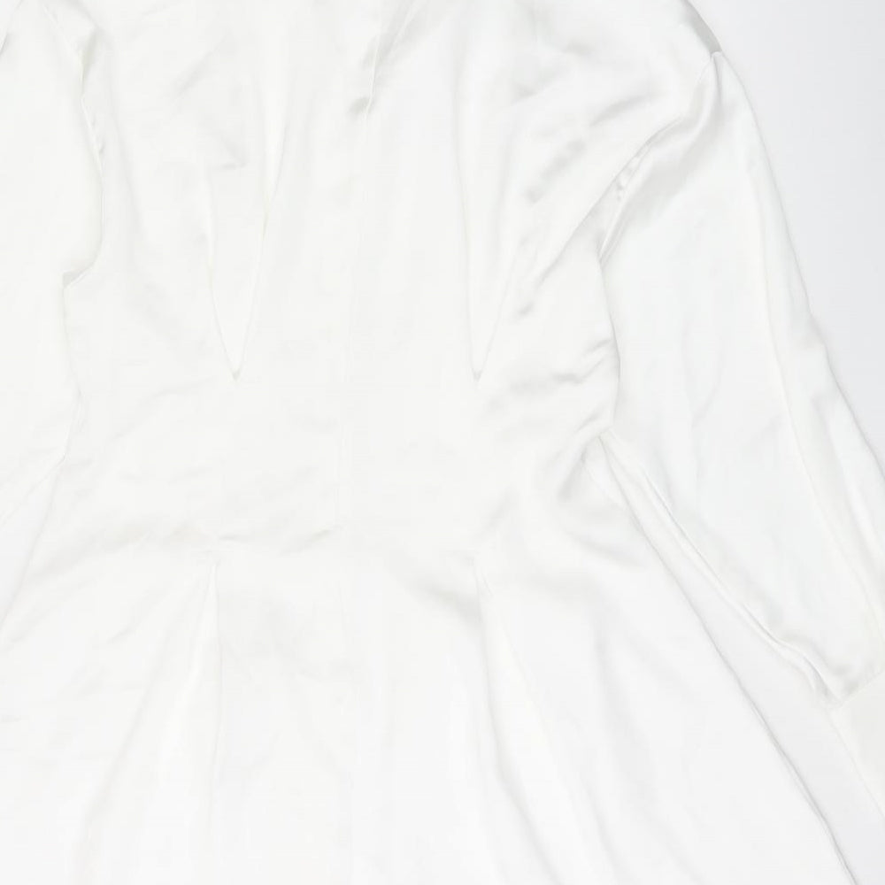 Zara Womens White Polyester Shirt Dress Size L Collared Button