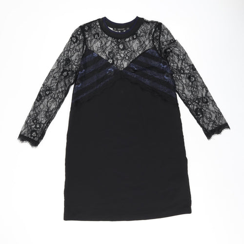 Zara Womens Black Polyamide Shift Size XS Round Neck Pullover - Lace detail