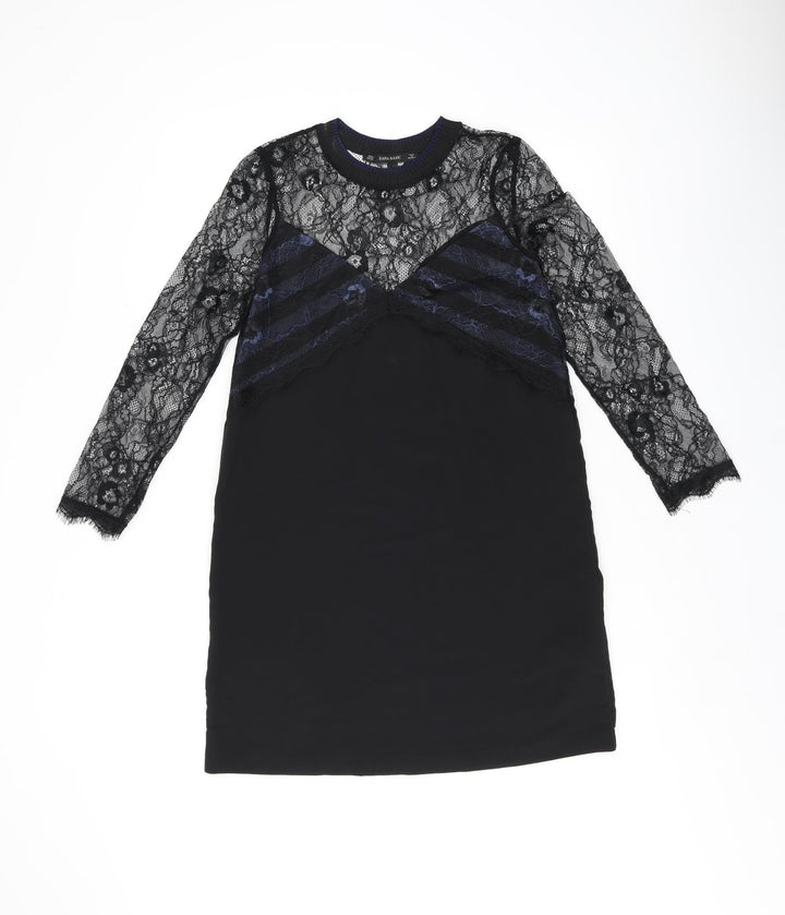 Zara Womens Black Polyamide Shift Size XS Round Neck Pullover - Lace detail