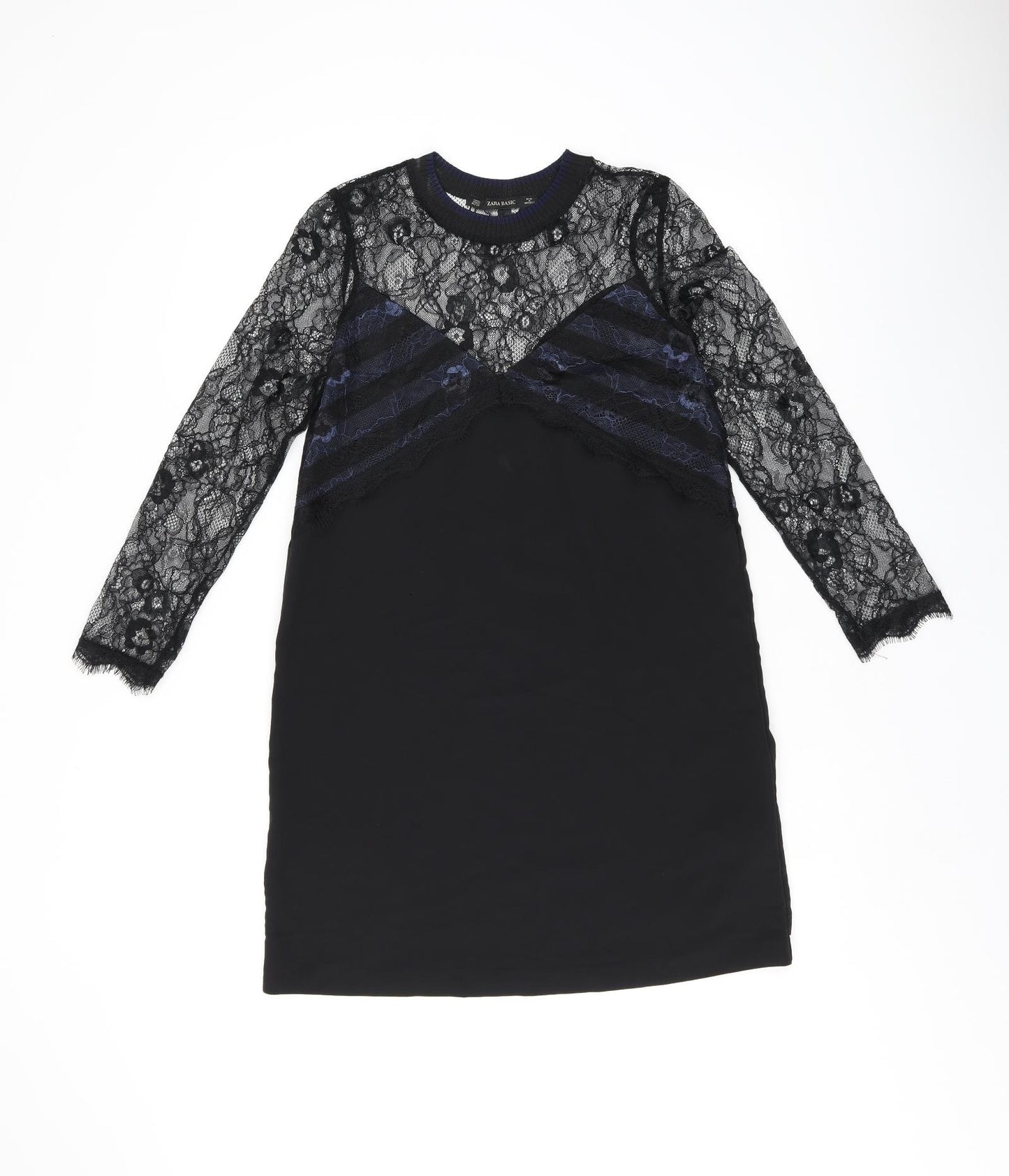 Zara Womens Black Polyamide Shift Size XS Round Neck Pullover - Lace detail