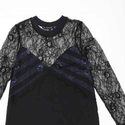 Zara Womens Black Polyamide Shift Size XS Round Neck Pullover - Lace detail