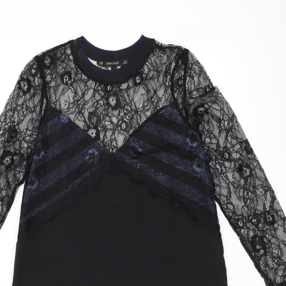 Zara Womens Black Polyamide Shift Size XS Round Neck Pullover - Lace detail
