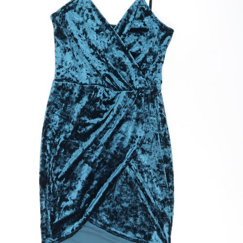 New Look Womens Blue Polyester Bodycon Size 8 V-Neck Pullover