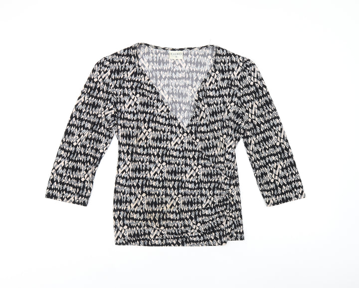 Kaliko Womens Multicoloured Geometric Polyester Jersey T-Shirt Size 12 V-Neck
