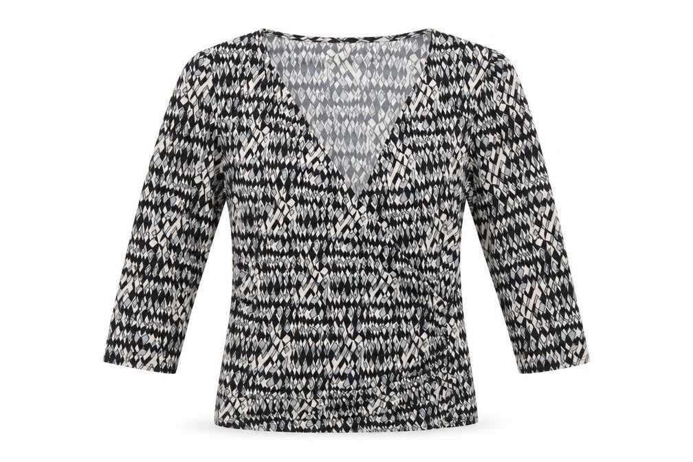 Kaliko Womens Multicoloured Geometric Polyester Jersey T-Shirt Size 12 V-Neck