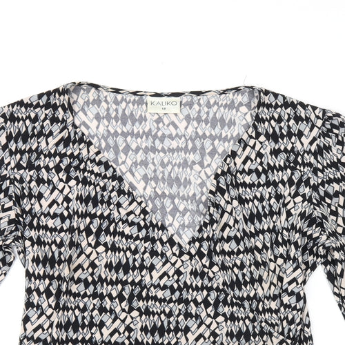 Kaliko Womens Multicoloured Geometric Polyester Jersey T-Shirt Size 12 V-Neck