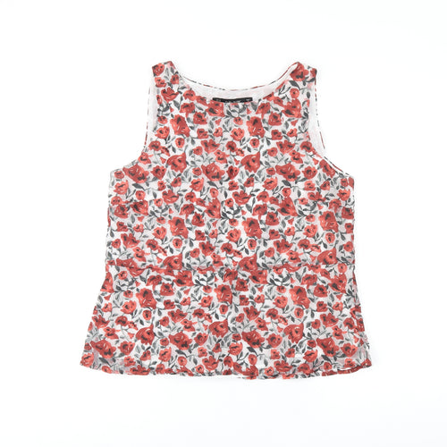 Zara Womens Red Floral Polyester Basic Blouse Size S Scoop Neck