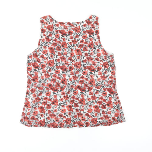 Zara Womens Red Floral Polyester Basic Blouse Size S Scoop Neck