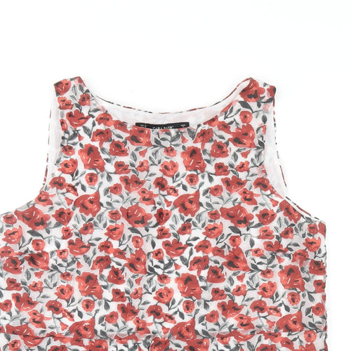 Zara Womens Red Floral Polyester Basic Blouse Size S Scoop Neck