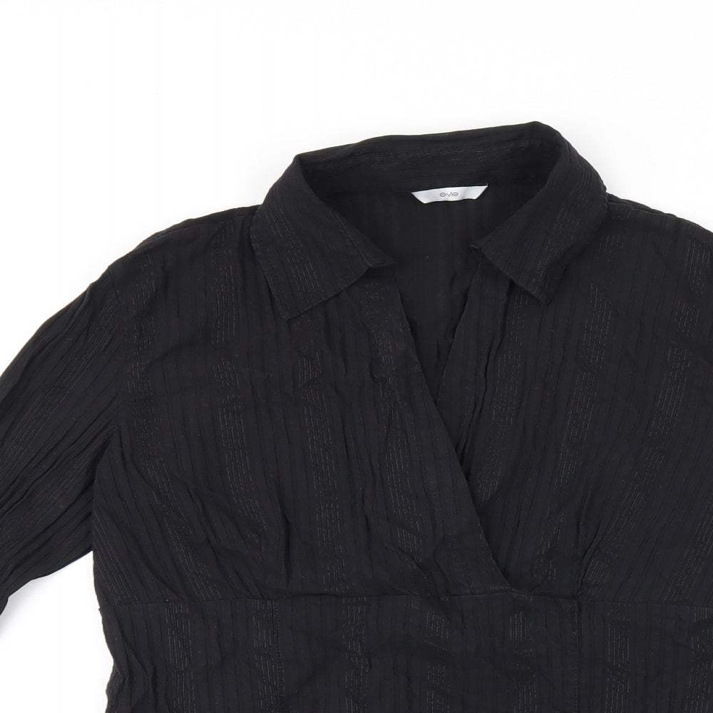 Evie Womens Black Cotton Basic T-Shirt Size 14 V-Neck