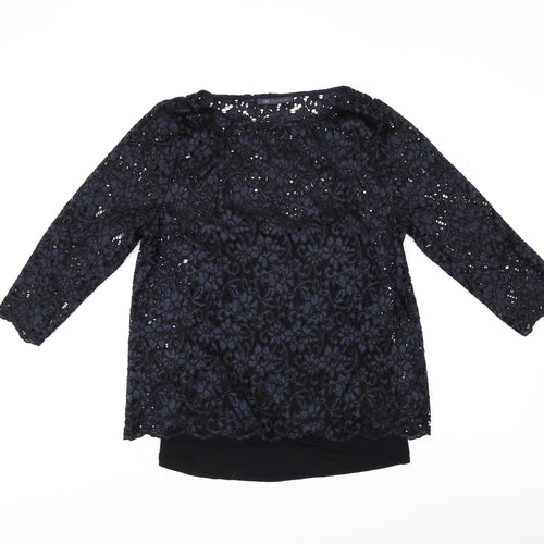 Marks and Spencer Womens Black Floral Viscose Jersey T-Shirt Size 12 Boat Neck