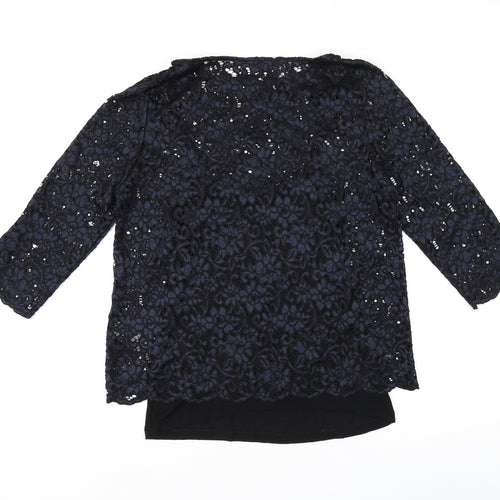 Marks and Spencer Womens Black Floral Viscose Jersey T-Shirt Size 12 Boat Neck