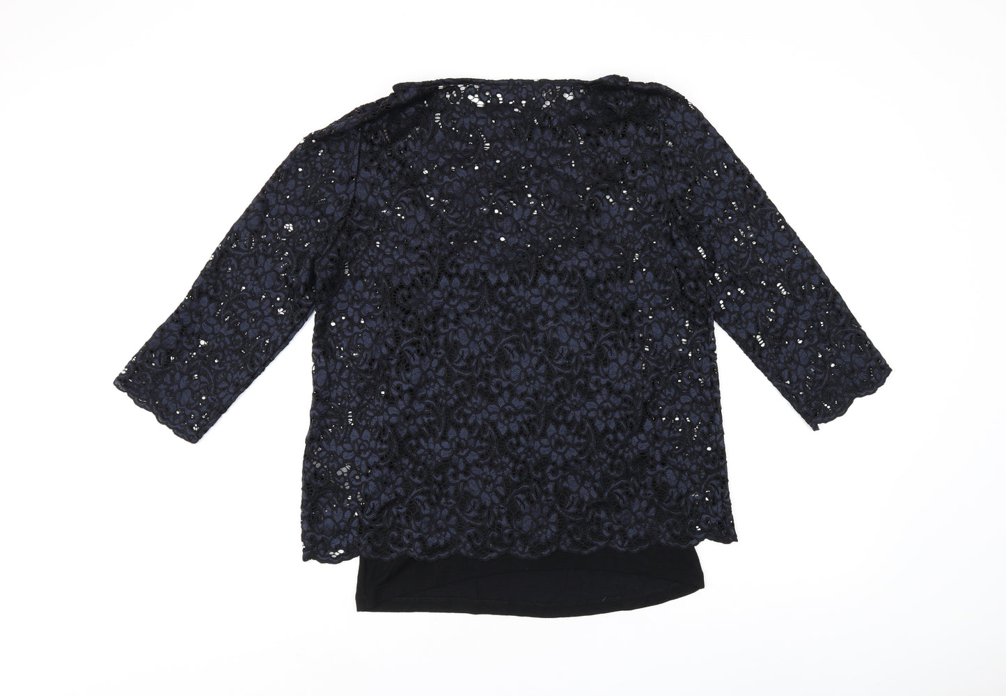 Marks and Spencer Womens Black Floral Viscose Jersey T-Shirt Size 12 Boat Neck