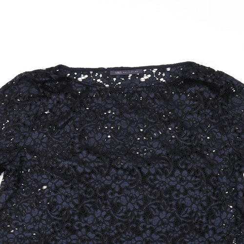 Marks and Spencer Womens Black Floral Viscose Jersey T-Shirt Size 12 Boat Neck