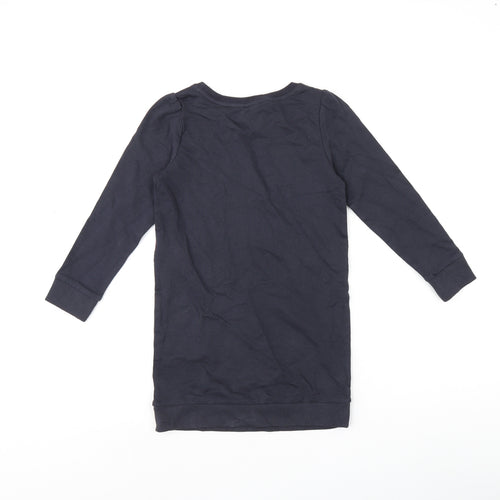 Monsoon Girls Black Geometric Cotton Jumper Dress Size 5-6 Years Round Neck Pullover - Unicorn sequin