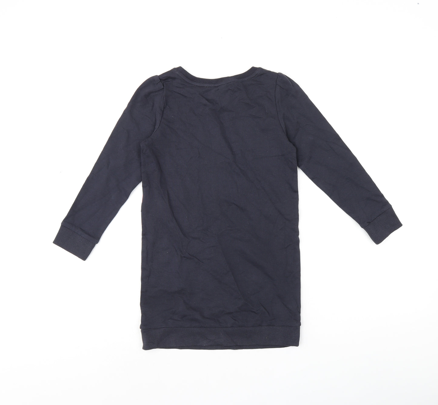 Monsoon Girls Black Geometric Cotton Jumper Dress Size 5-6 Years Round Neck Pullover - Unicorn sequin