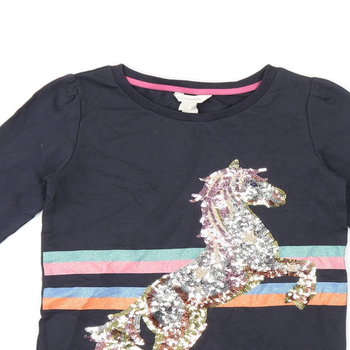 Monsoon Girls Black Geometric Cotton Jumper Dress Size 5-6 Years Round Neck Pullover - Unicorn sequin
