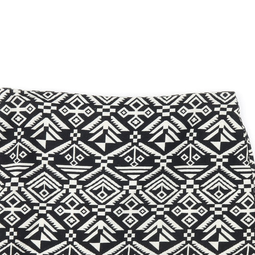 H&M Womens Black Geometric Cotton Mini Skirt Size 8 Zip