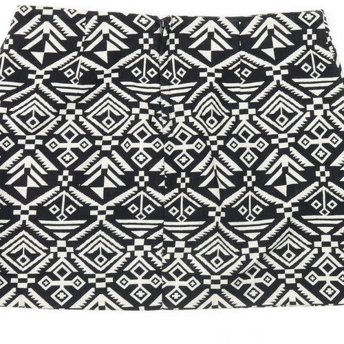 H&M Womens Black Geometric Cotton Mini Skirt Size 8 Zip