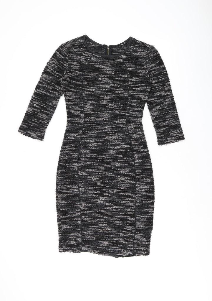 AGGI Womens Grey Polyester Bodycon Size 6 Boat Neck Zip