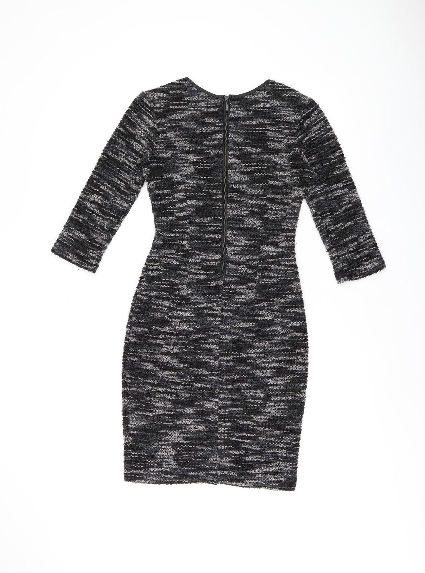 AGGI Womens Grey Polyester Bodycon Size 6 Boat Neck Zip