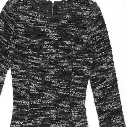 AGGI Womens Grey Polyester Bodycon Size 6 Boat Neck Zip