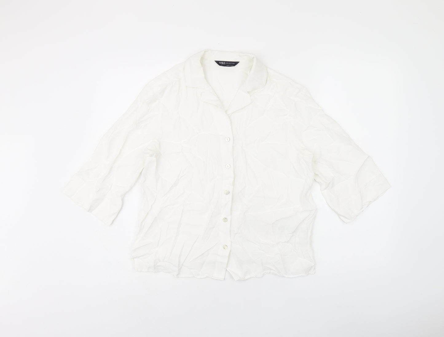 Marks and Spencer Womens White Viscose Basic Button-Up Size 12 Collared