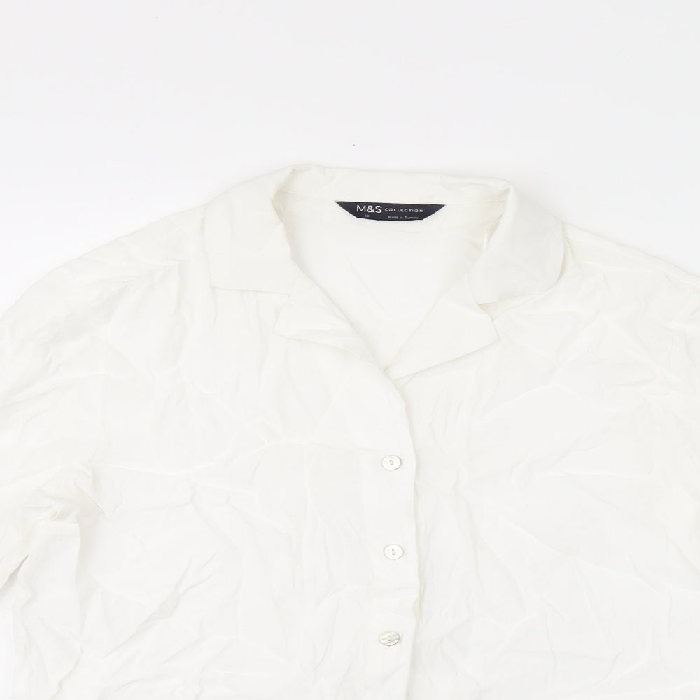 Marks and Spencer Womens White Viscose Basic Button-Up Size 12 Collared