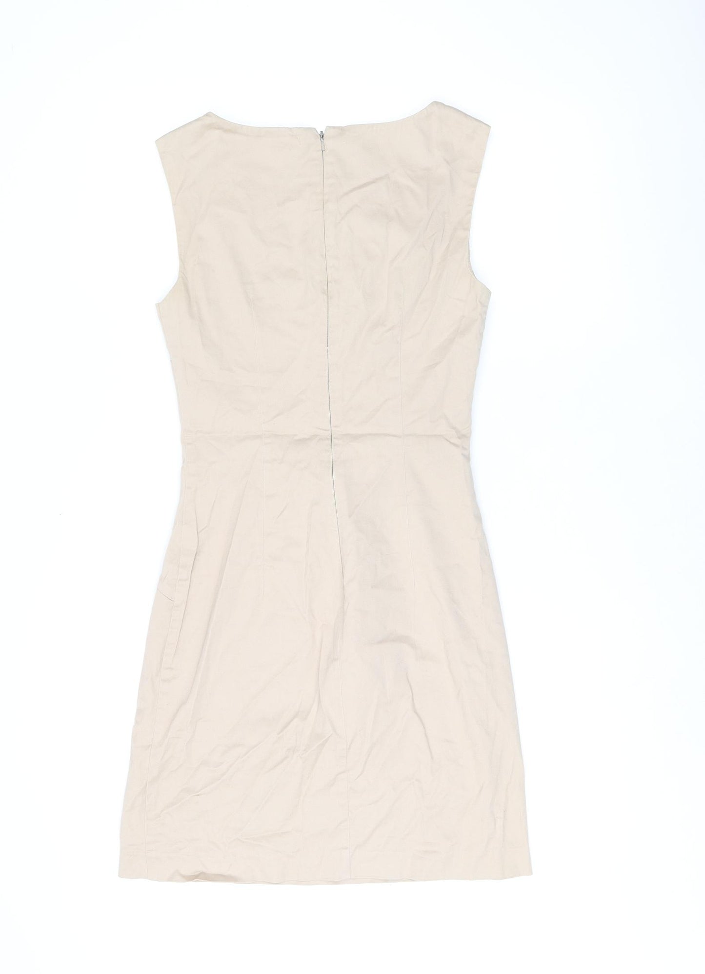 Warehouse Womens Beige Cotton Bodycon Size 8 Boat Neck Zip