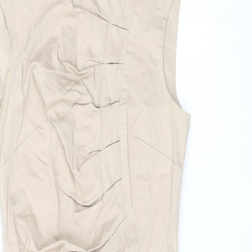 Warehouse Womens Beige Cotton Bodycon Size 8 Boat Neck Zip