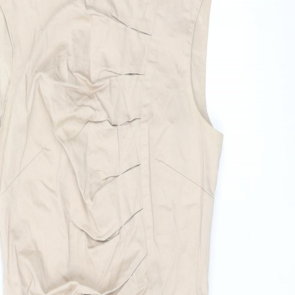 Warehouse Womens Beige Cotton Bodycon Size 8 Boat Neck Zip