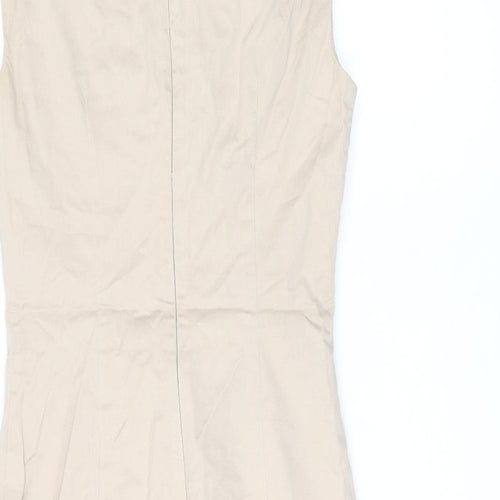 Warehouse Womens Beige Cotton Bodycon Size 8 Boat Neck Zip