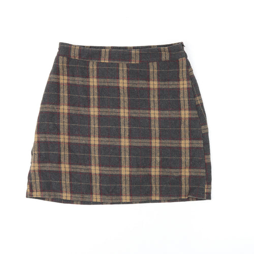 DAZY Womens Brown Plaid Polyester Skort Skirt Size L Zip
