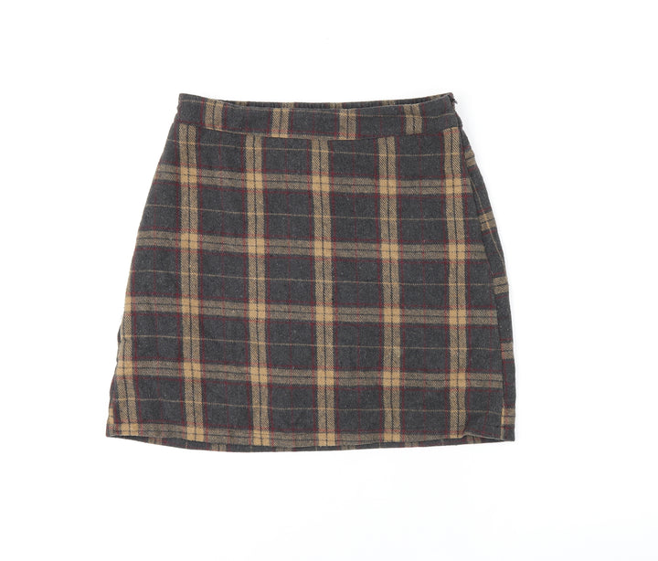 DAZY Womens Brown Plaid Polyester Skort Skirt Size L Zip