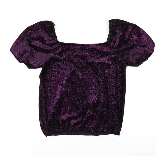 M&Co Womens Purple Polyester Jersey T-Shirt Size 14 Off the Shoulder - Glitter detail