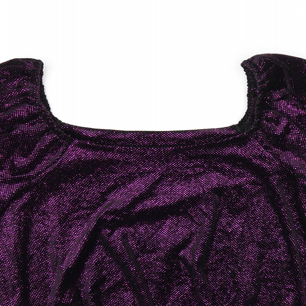 M&Co Womens Purple Polyester Jersey T-Shirt Size 14 Off the Shoulder - Glitter detail