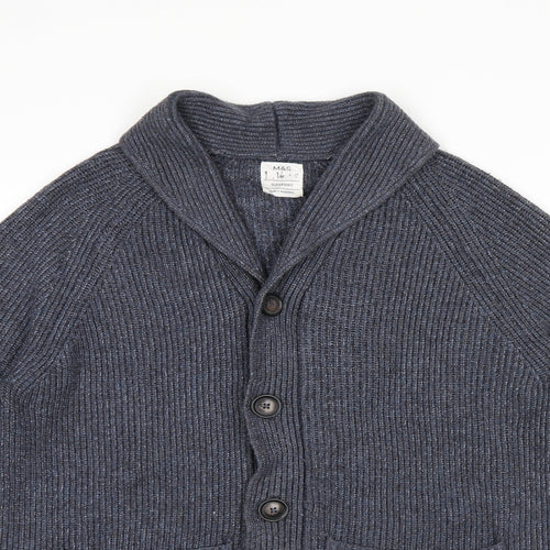 Marks and Spencer Mens Grey Collared Polyamide Cardigan Jumper Size M Long Sleeve