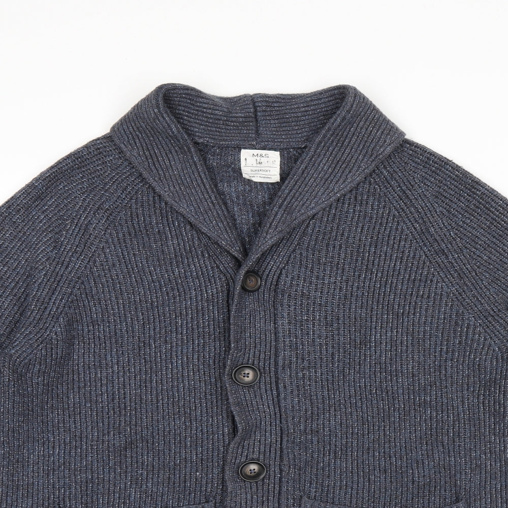 Marks and Spencer Mens Grey Collared Polyamide Cardigan Jumper Size M Long Sleeve