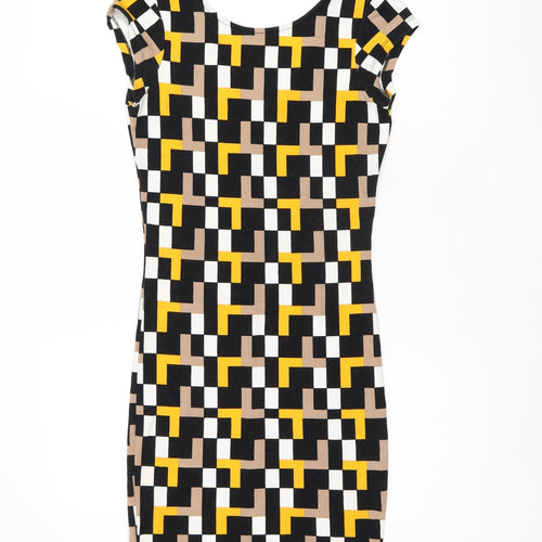 Mohito Womens Multicoloured Geometric Polyester Bodycon Size XS Boat Neck Pullover