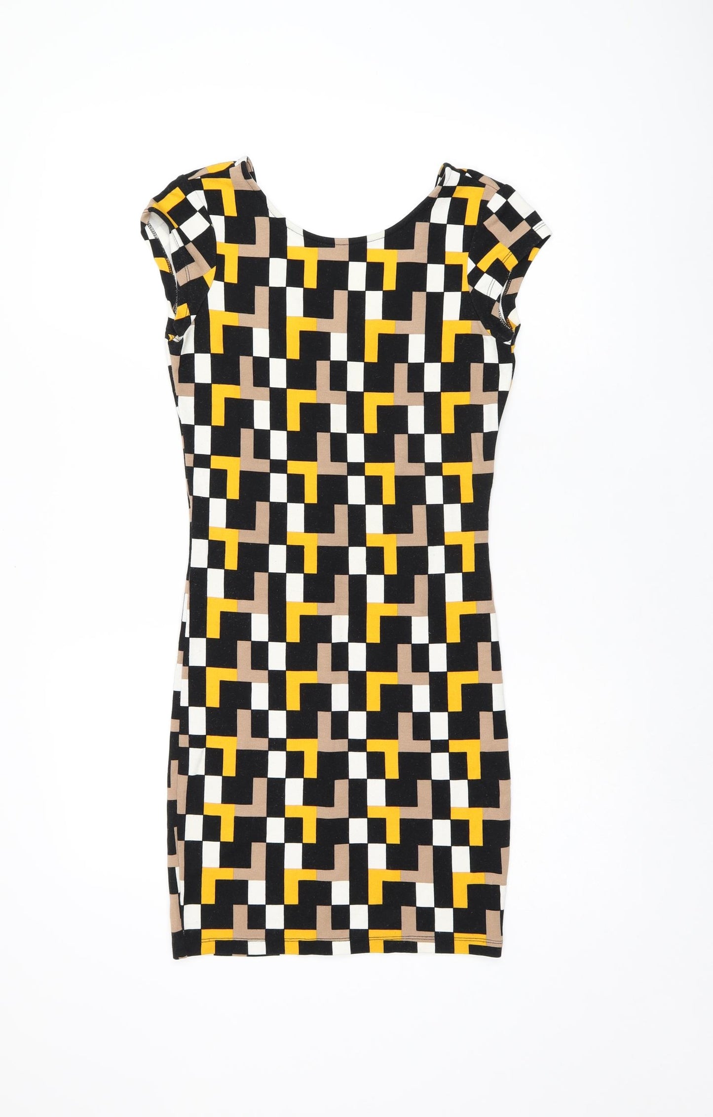 Mohito Womens Multicoloured Geometric Polyester Bodycon Size XS Boat Neck Pullover