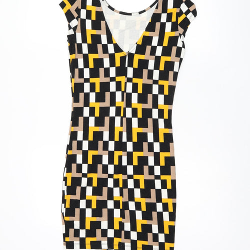 Mohito Womens Multicoloured Geometric Polyester Bodycon Size XS Boat Neck Pullover