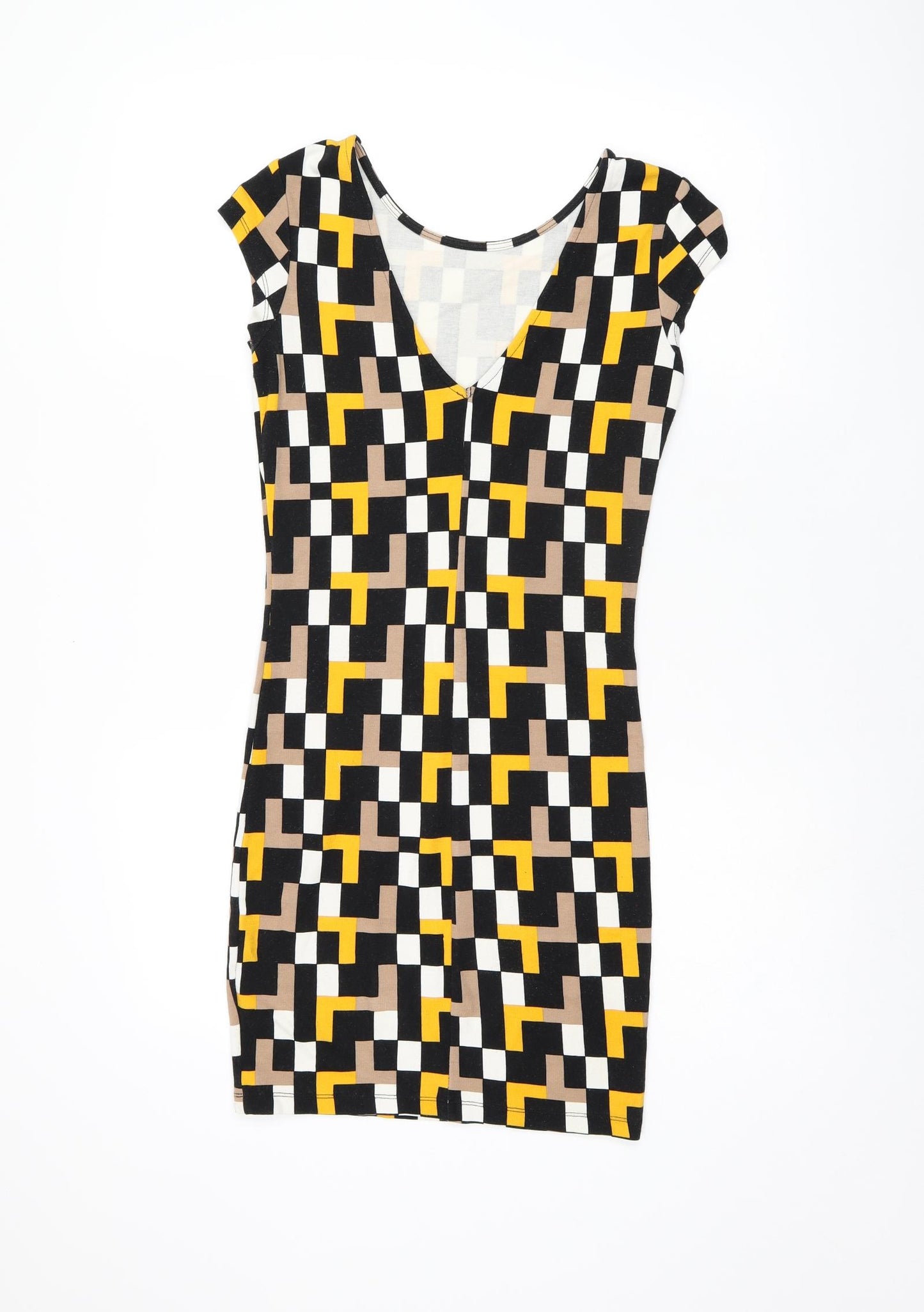 Mohito Womens Multicoloured Geometric Polyester Bodycon Size XS Boat Neck Pullover