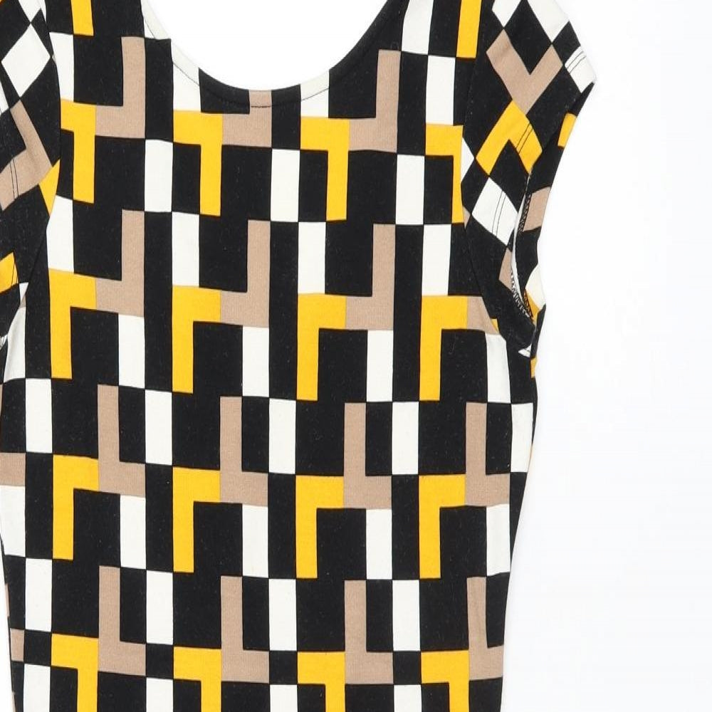 Mohito Womens Multicoloured Geometric Polyester Bodycon Size XS Boat Neck Pullover